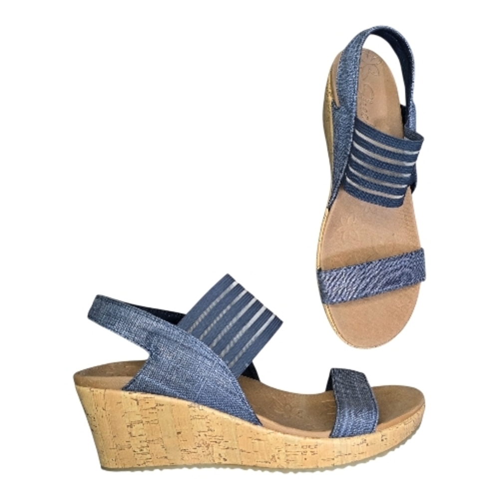 Skechers Denim-Style Blue Cork Wedge Sandals